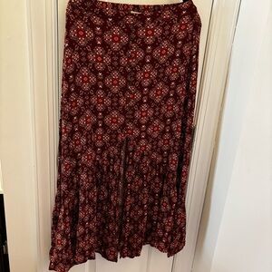 EARTHBOUND Burgundy Floral Maxi Skirt Boho Granola